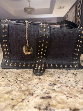 Alex*Max Black Studded Shoulder Bag with Gold Accents